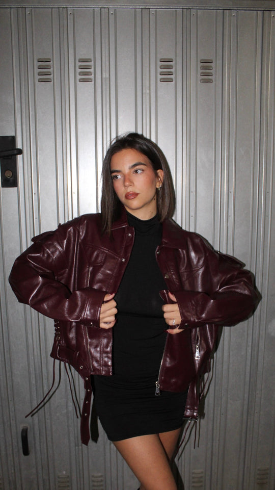 Kurtka skórzana z plecionym wzorem