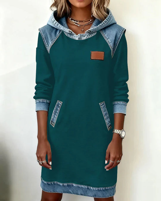 Lunariae - Sukienka casual z kontrastowym kapturem