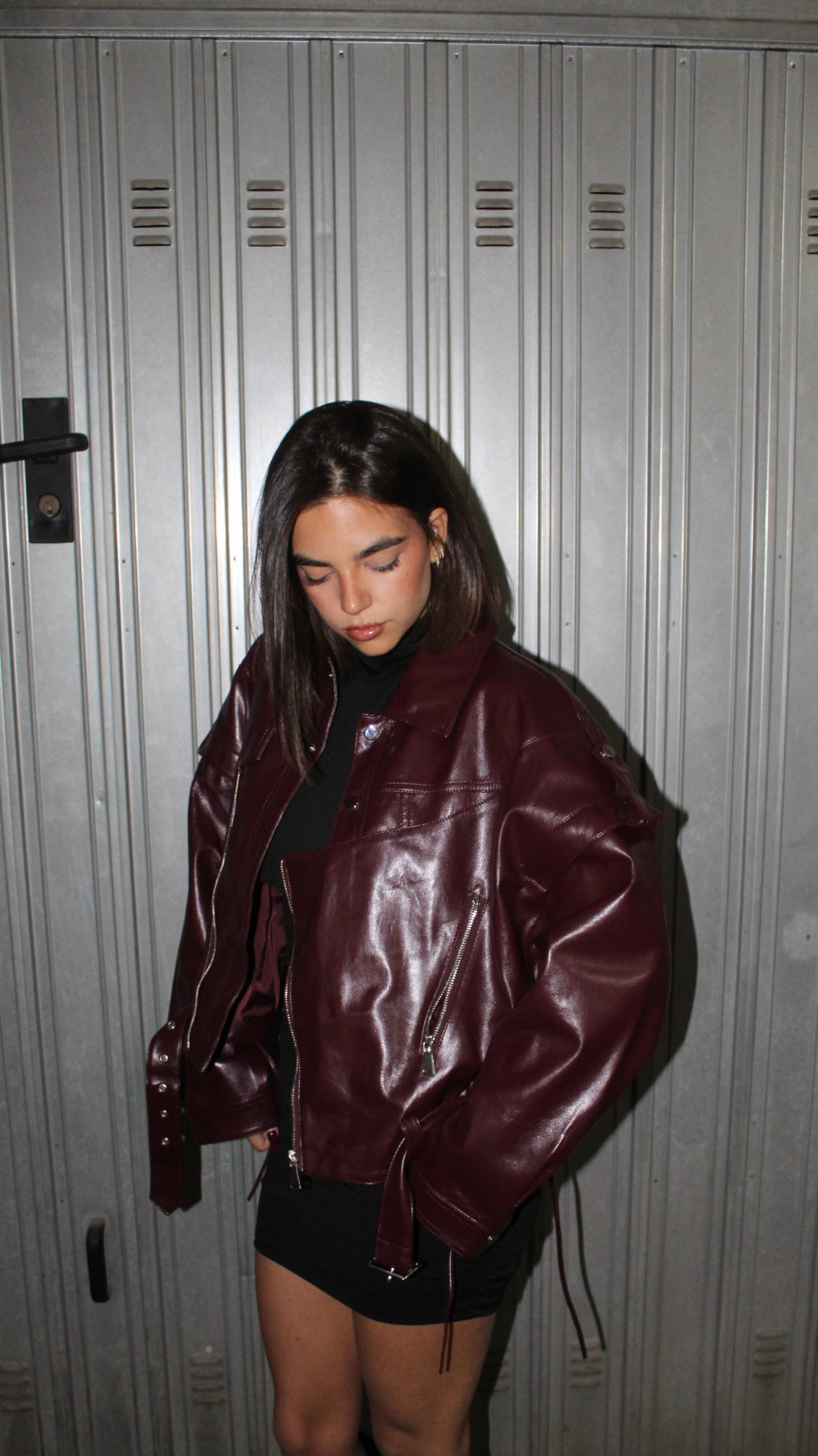 Kurtka skórzana z plecionym wzorem