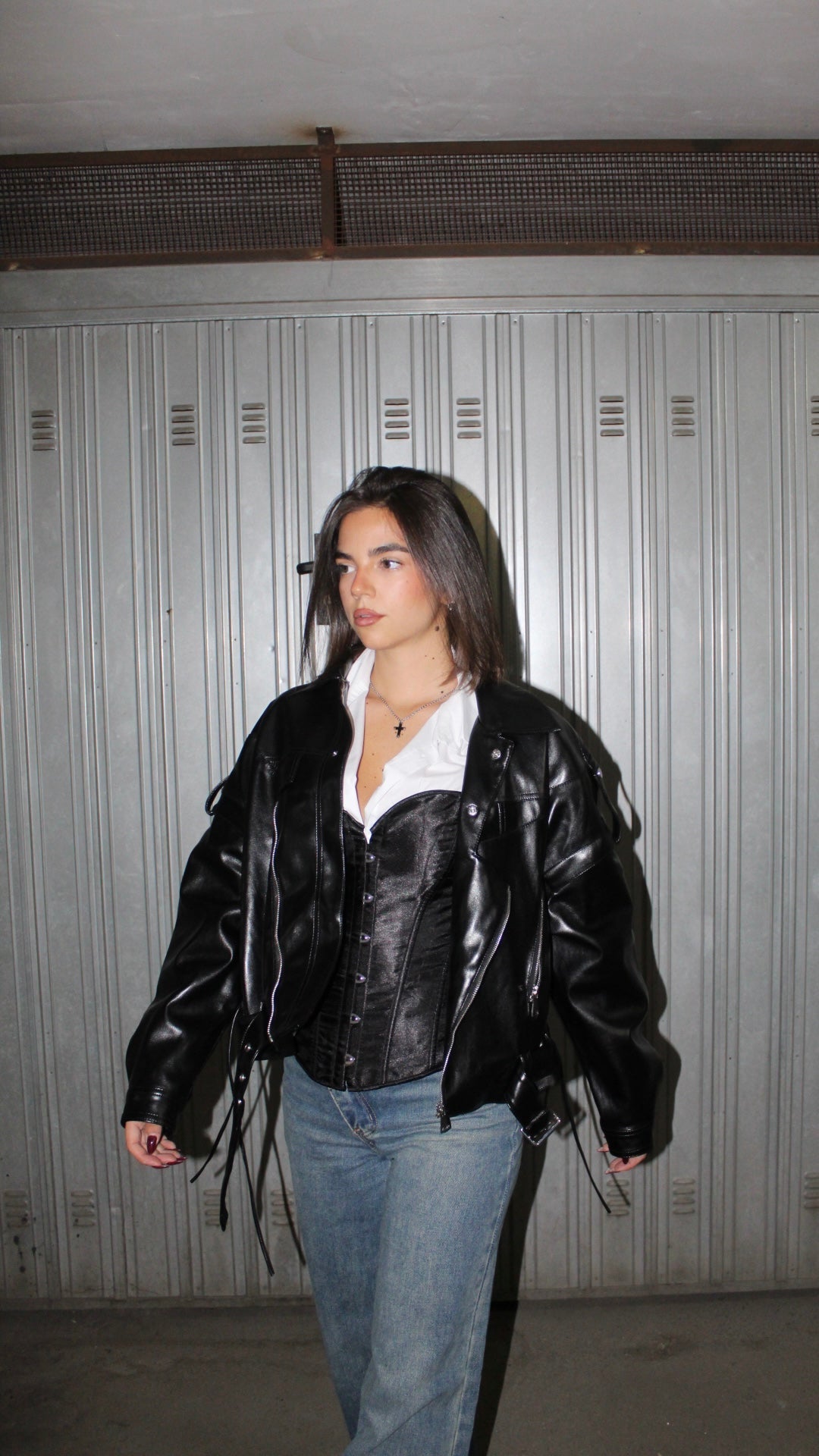 Kurtka skórzana z plecionym wzorem