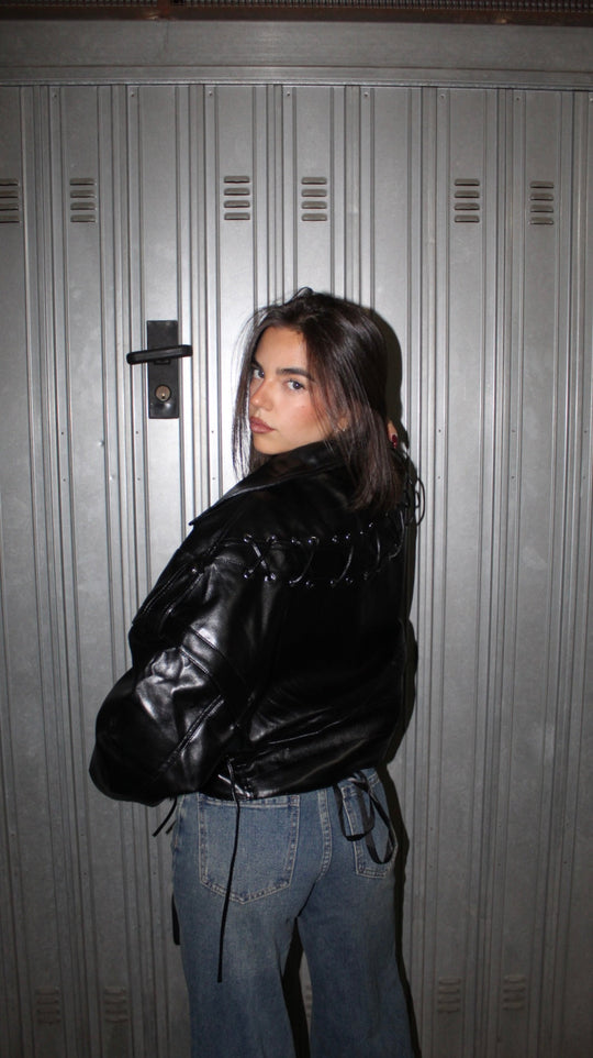 Kurtka skórzana z plecionym wzorem