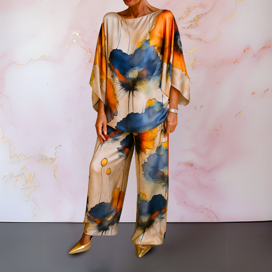 Moniek | Satynowy Dwuczęściowy Zestaw Damski