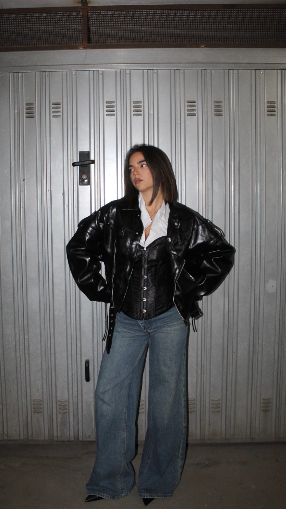 Kurtka skórzana z plecionym wzorem