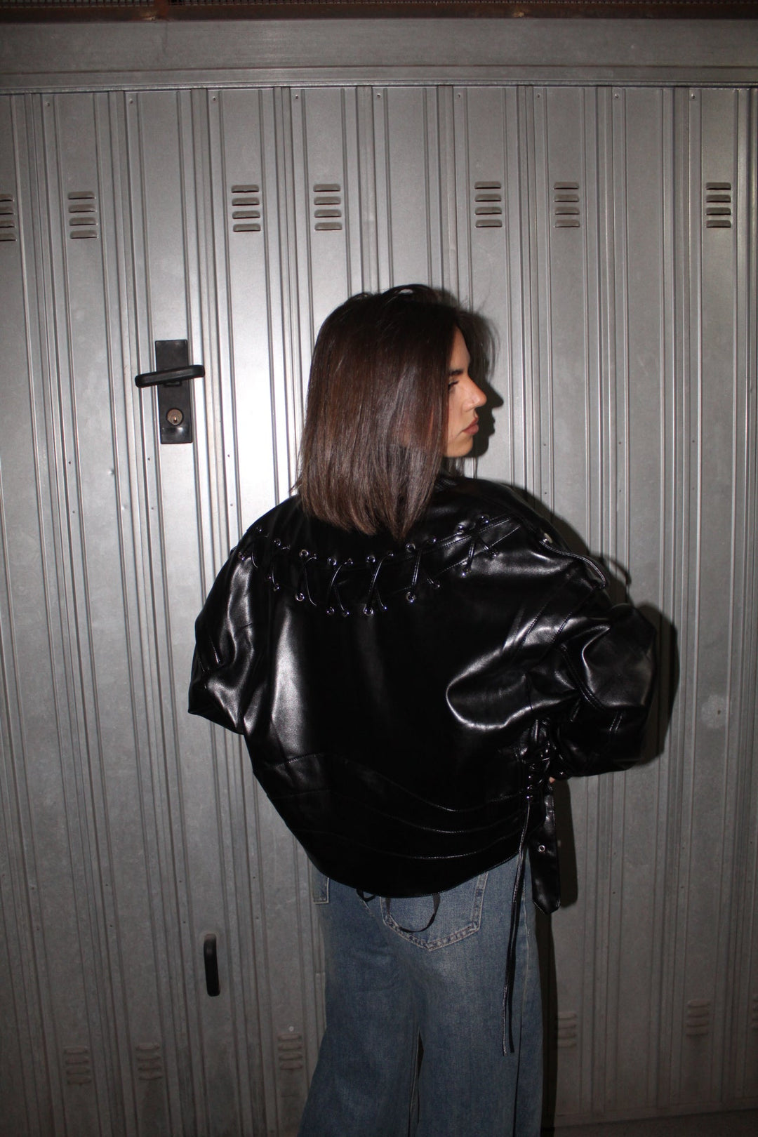 Kurtka skórzana z plecionym wzorem