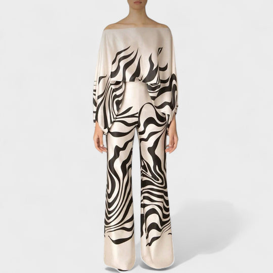 Zoria – Elegancki komplet dwuczęściowy z falistym nadrukiem