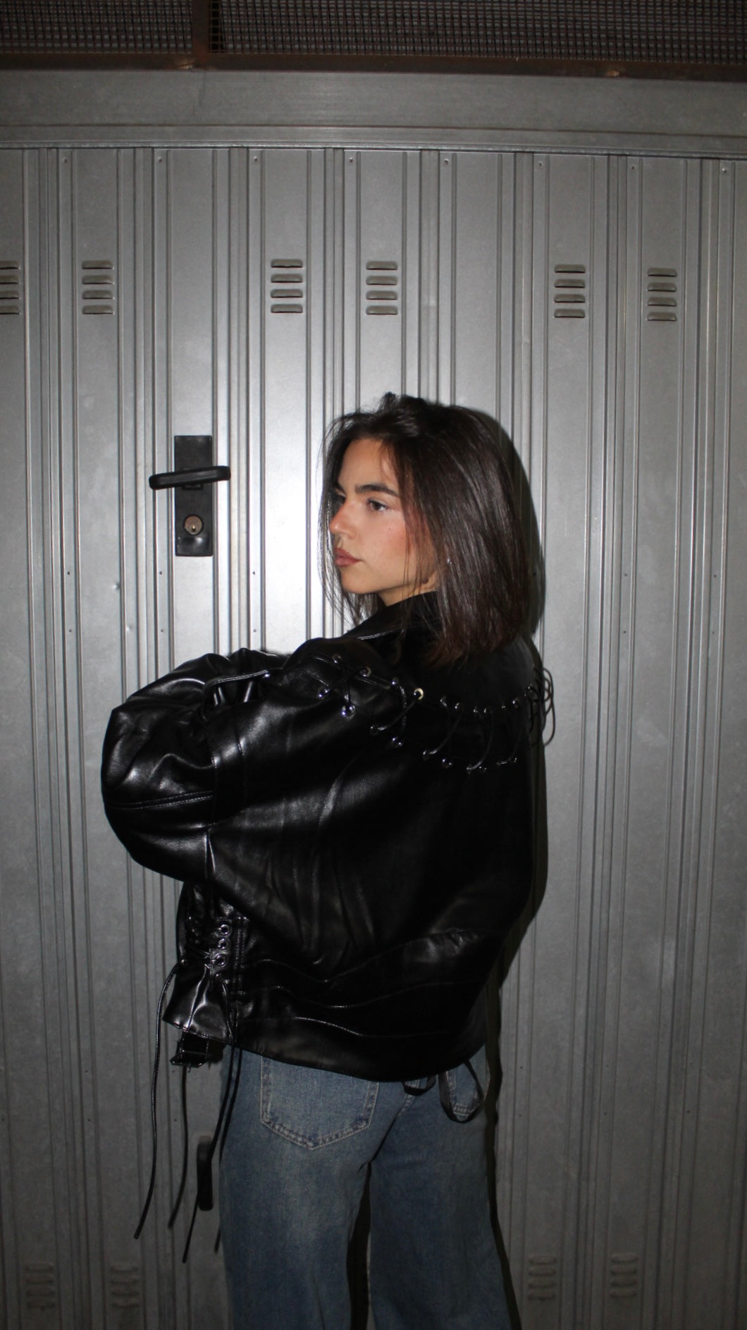 Kurtka skórzana z plecionym wzorem