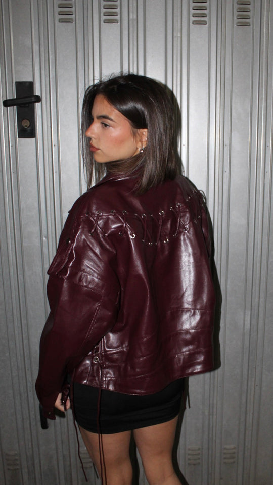 Kurtka skórzana z plecionym wzorem