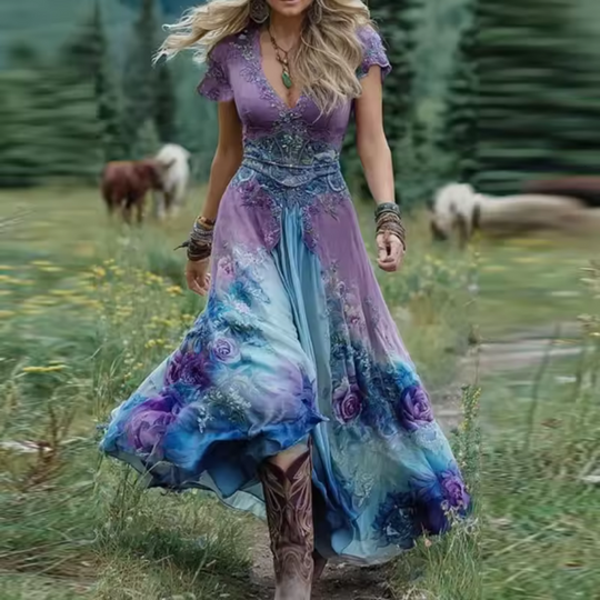 Evelinne | Zwiewna sukienka w kwiatowe wzory szyta na miarę