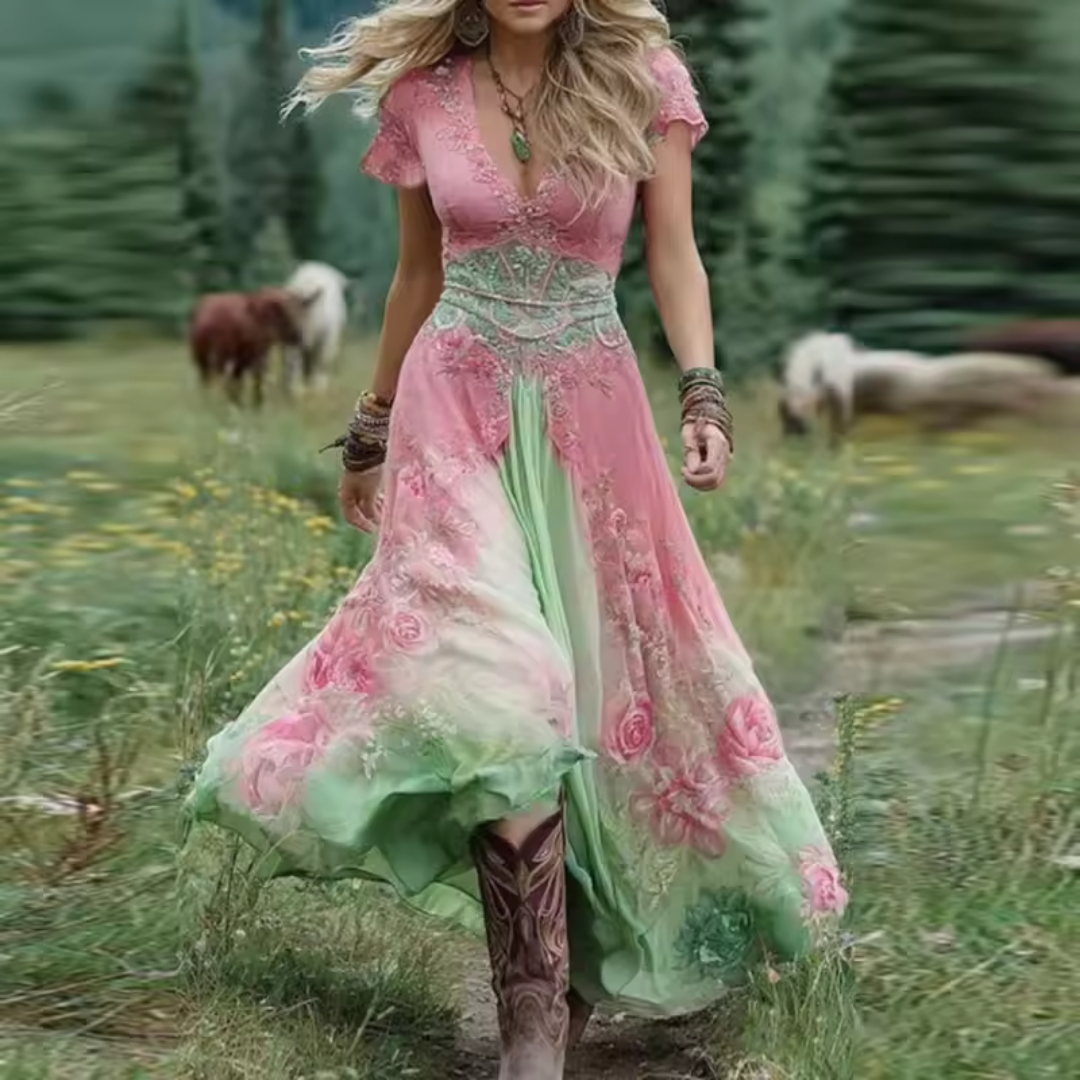 Evelinne | Zwiewna sukienka w kwiatowe wzory szyta na miarę