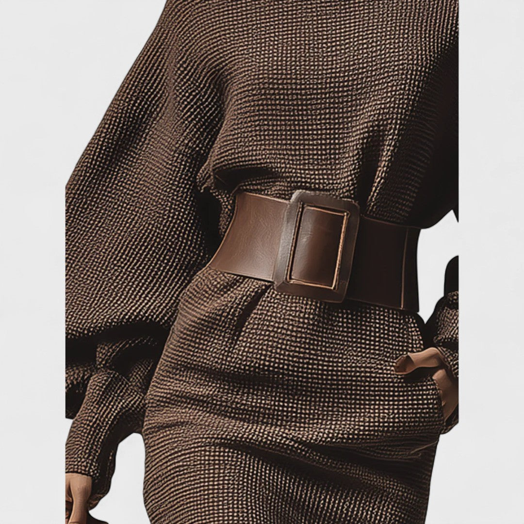 Cléa - Krótka sukienka dzianinowa z strukturalnym paskiem