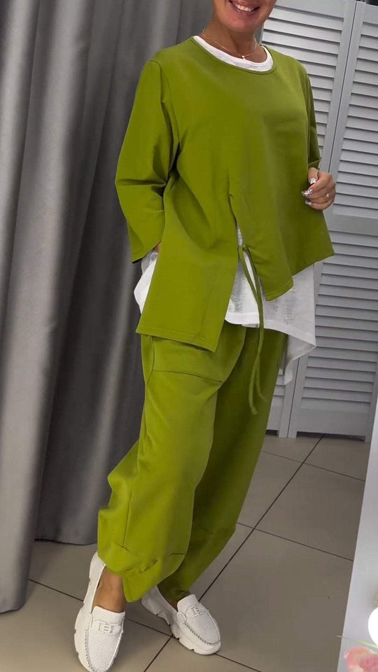 Livia - Komplet damski top i spodnie z okrągłym dekoltem