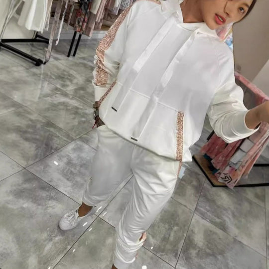 Ograniczona oferta – 50% ZNIŻKI - Dwuczęściowy zestaw dla kobiet: bluza z kapturem i sznurkiem + spodnie