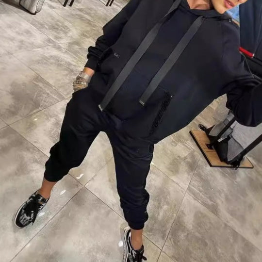 Ograniczona oferta – 50% ZNIŻKI - Dwuczęściowy zestaw dla kobiet: bluza z kapturem i sznurkiem + spodnie