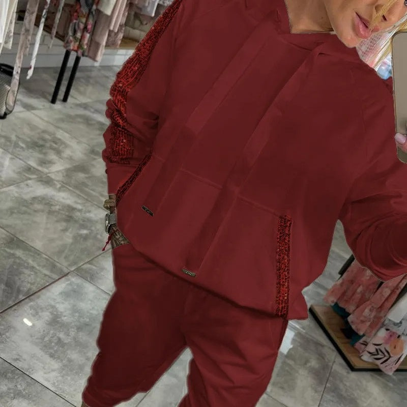 Ograniczona oferta – 50% ZNIŻKI - Dwuczęściowy zestaw dla kobiet: bluza z kapturem i sznurkiem + spodnie