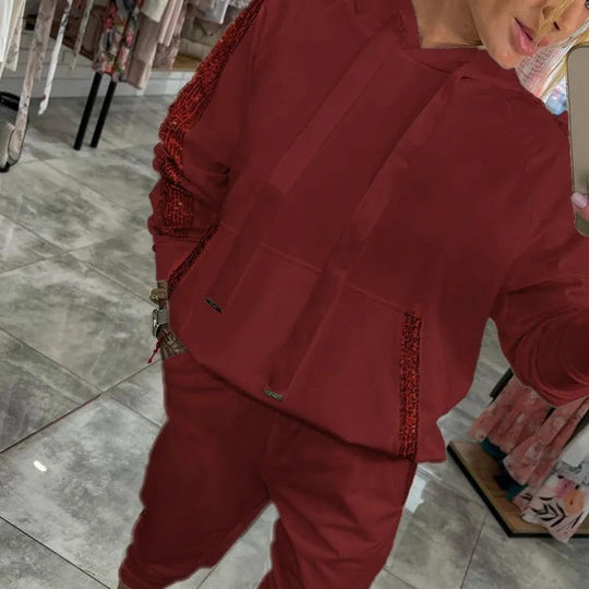 Ograniczona oferta – 50% ZNIŻKI - Dwuczęściowy zestaw dla kobiet: bluza z kapturem i sznurkiem + spodnie